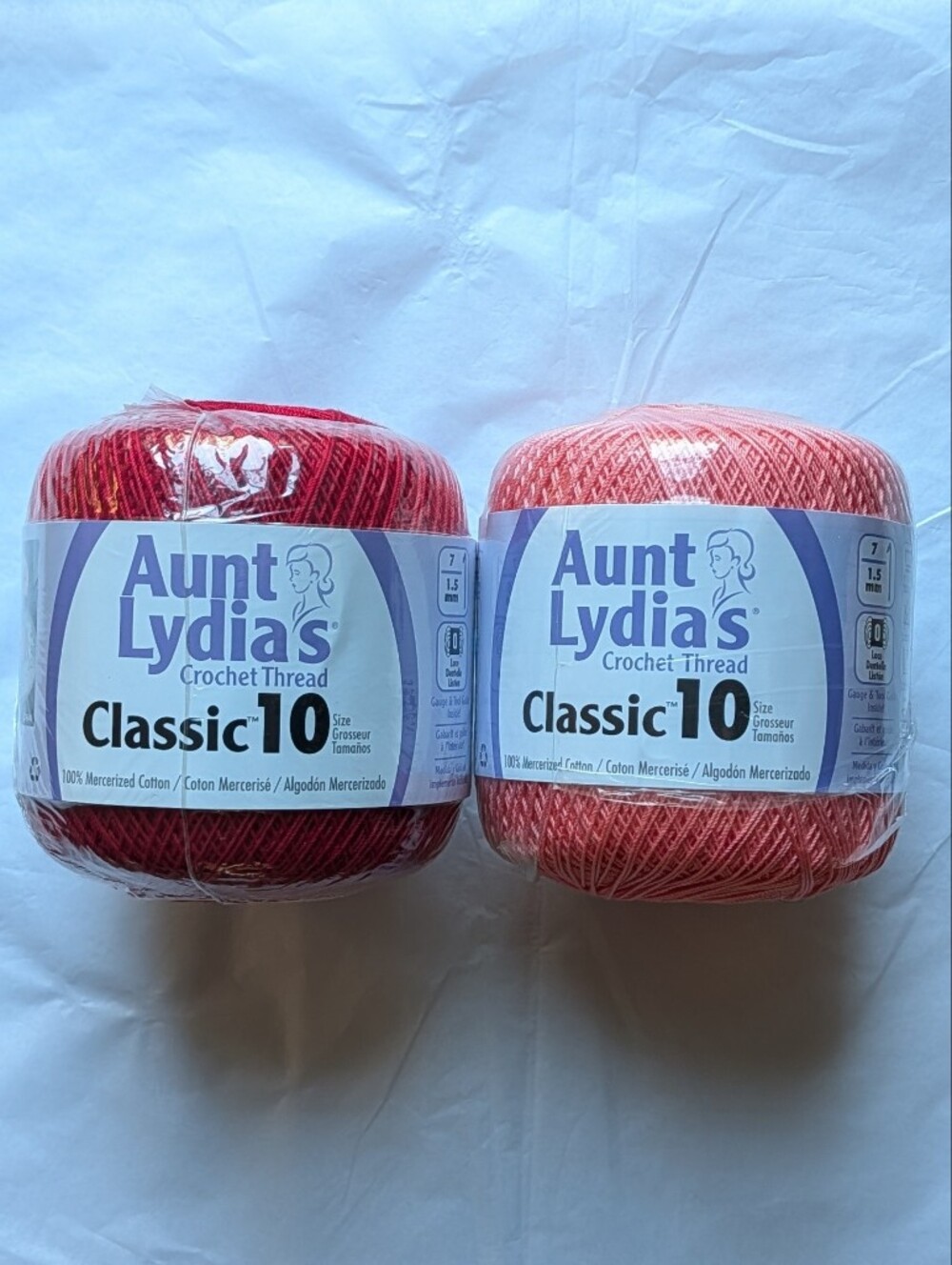 Aunt Lydia's Classic 10 Crochet Thread - Red & Coral (2 Balls)